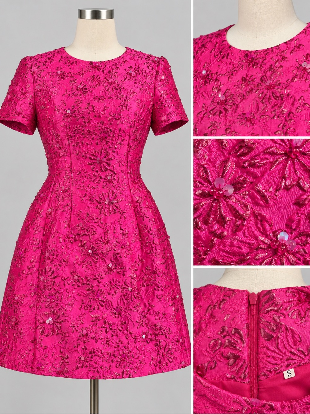 Women's Fuchsia Embroidered Fit-and-Flare Dress